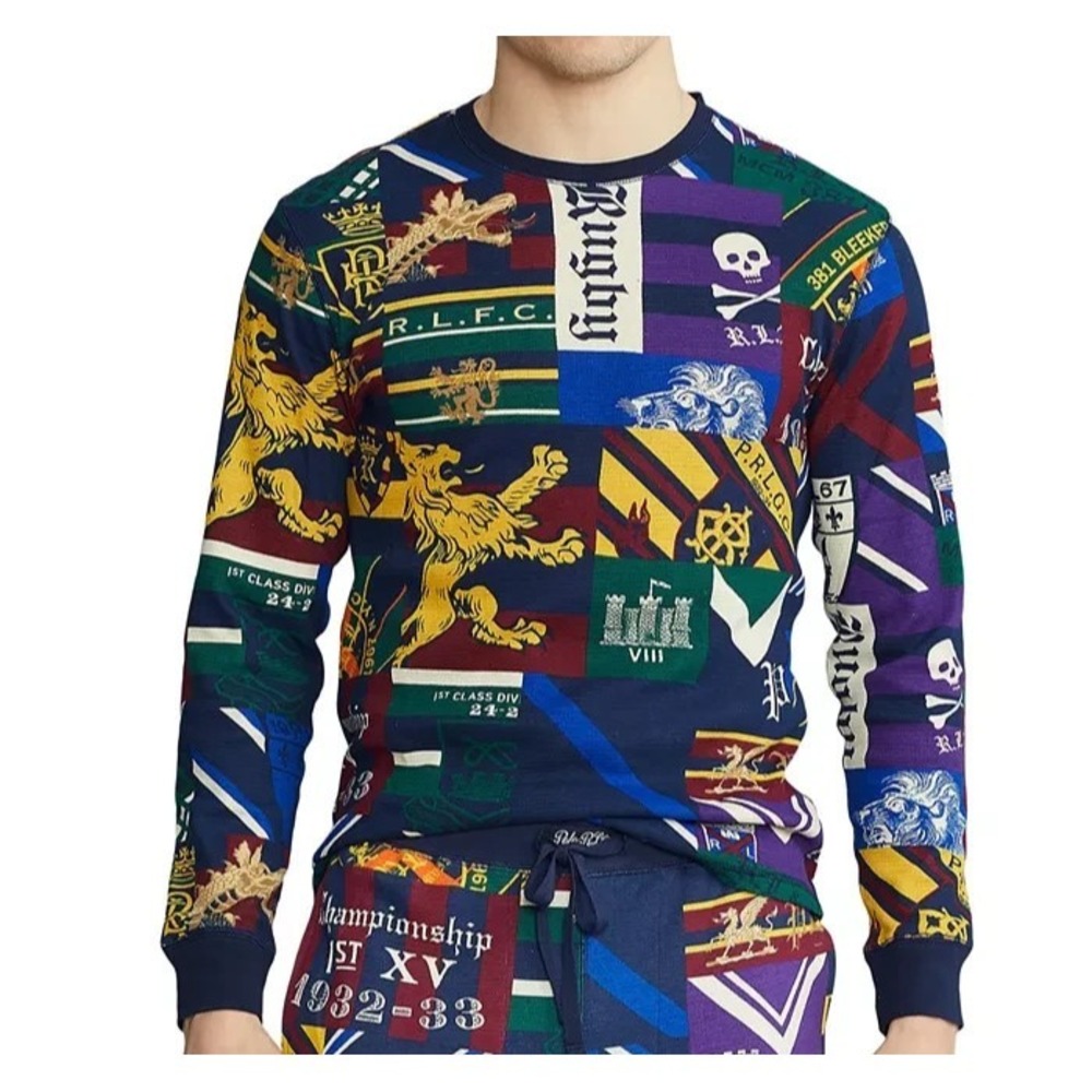 Polo Ralph Lauren Thermal Shirt Men Small Rugby Collegiate Waffle Pajama Sleep